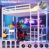 Hochbett, 140 x 200 cm, Eisenrahmen, mit farbwechselnder LED-Lichtleiste, mit Schreibtisch, 1 USB-Anschluss + 1 Typ-C-Anschluss und 2 Steckdosen, mit Lochwand, ohne Matratze, Weiß Bild 2