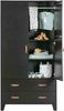 Kleiderschrank Dian aus Kiefer, modern, schwarz lackiert, mit Ledergriffen und viel Stauraum Bild 3