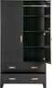 Kleiderschrank Dian aus Kiefer, modern, schwarz lackiert, mit Ledergriffen und viel Stauraum Bild 4