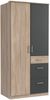 Kleiderschrank Click in Eiche Sägerau mit Grafit - Drehtürenschrank in verschiedenen Varianten wählbar - Kleiderschrank 91 cm Breite ohne Spiegel Bild 1