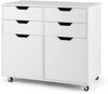 Rollcontainer mit 4 Schubladen und 2 Türen Aktenschrank mit Rollen Druckerständer Weiß Bild 2