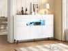 Wohnzimmer-Sideboard mit LED-Beleuchtung, 140 x 30 x 82 cm, 3 Schubladen & 5 Schränke, Weiß Bild 3
