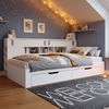 Kinderbett 90x190 cm mit 2 Schubladen, Schiebetüren und Regalen – Tagesbett aus MDF in Weiß Bild 3
