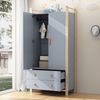 Merax 180cm 2-türiger Kleiderschrank, Kleiderschrank mit Kleiderstange, 2 Schubladen, blauer Körper + Kieferrahmen Bild 2
