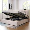 Merax Hydraulisches Polsterbett 140x200 Stauraumbett Doppelbett aus Leinen mit USB Typ C Ladefunktion & Lattenrost Beige Bild 5