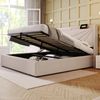 Merax Hydraulisches Polsterbett 140x200 Stauraumbett Doppelbett aus Leinen mit USB Typ C Ladefunktion & Lattenrost Beige Bild 4