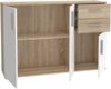 Forte IKOLI Kommode 120, moderne Kommode, 3-türig, 2 Schubladen, Wohn-/Schlafzimmer, Flur, Holzwerkstoff, Weiß mit Sonoma Eiche Holzdekor, 119,6 cm breit x 81,7 cm hoch x 31,4 cm tief Bild 5