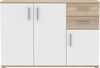 Forte IKOLI Kommode 120, moderne Kommode, 3-türig, 2 Schubladen, Wohn-/Schlafzimmer, Flur, Holzwerkstoff, Weiß mit Sonoma Eiche Holzdekor, 119,6 cm breit x 81,7 cm hoch x 31,4 cm tief Bild 2