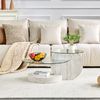 Couchtisch mit Sicherheitsglas H 44 x T 90 x B 70 cm, mehrstufig, MDF in Natursteinoptik, transparent Bild 3