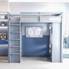 Hochbett 90×200 cm mit Leiter und viel Stauraum, Massivholz, Grau, ohne Matratze Bild 4