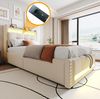 Polsterbett 90x200 cm mit Stauraum, LED-Beleuchtung und USB-Steckdose – Leinenbezug, Hydraulik Bild 3
