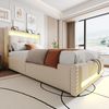 Polsterbett 90x200 cm mit Stauraum, LED-Beleuchtung und USB-Steckdose – Leinenbezug, Hydraulik Bild 2