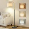 VASAGLE Stehlampe modern mit höhenverstellbarem Bogen, Leselampe mit Fußschalter, für Wohnzimmer, Stoffschirm, E27, schwarz Bild 1
