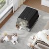 Edelstahl-Katzenklo mit Deckel, XXL Geschlossene Metall-Katzenklo, Katzentoiletten mit Schaufel und Fußstufe, Herausnehmbar, 120° Klappdeckel, Leicht zu Reinigen, Schwarz Bild 2