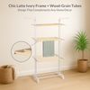 Todeco Wäscheständer Turm Klappbar 3 Ebenen, Metallrohre in Holzmaserung mit schwenkbaren Flügeln, Rahmen in Elegante Latte‑Elfenbein, Harmony Collection Turmwäscheständer auf Rollen Bild 3