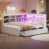 Massivholzsofa 140*200cm, mit extra gro?en Schubladen, mit USB-Steckdose und LED-Lichtleiste, mit Einlegeb?den und Ablagef?chern, viel Stauraum, multifunktionales Doppel-Holzbett, Wei? Bild 5