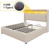 Polsterbett 140x200 cm mit LED-Beleuchtung, hydraulischem Stauraum, USB & Typ-C, Leinenstoff, Metallrahmen,Beige Bild 5