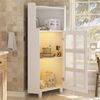 Celya Vitrine Eck-Schrank mit Lackoberfläche & LED-Beleuchtung (63.5*124cm, Weiß, für Wohnzimmer, Bücherregal, Badezimmer) Moderne Eck-Kommode mit App-Steuerung Bild 2
