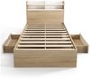 KLAM HOME Einzelbett Holz Einzelbett Mit Schubladen Und Stauraum Für Kleine Räume (Einzelbett 90x200 Mit Kopfteil Ablage Und Offenen Fächern), Zweifarbiges Massivholz Bett Weiß Eiche Praktisches Stauraumbett Bild 2