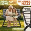 ELONEO Schaukelstuhl Outdoor XXL, ergonomischer Schaukelsessel mit Premium Sitzpolster für drinnen & draußen, Balkonsessel, wetterfester Loungesessel Outdoor, rutschfest, bis 120kg, Grau, mit Hocker Bild 4