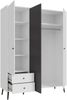 Forte HARLLSON Kleiderschrank 155, EasyKlix by FORTE, 3 Türen, 2 Schubladen, Skandinavischer Stil, Weißer Kleiderschrank, Holzwerkstoff, Weiß /Grau, 154 cm breit x 202 cm hoch x 52 cm tief Bild 5