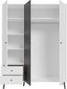 Forte HARLLSON Kleiderschrank 155, EasyKlix by FORTE, 3 Türen, 2 Schubladen, Skandinavischer Stil, Weißer Kleiderschrank, Holzwerkstoff, Weiß /Grau, 154 cm breit x 202 cm hoch x 52 cm tief Bild 4