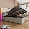 Polsterbett 160x200 cm Beige mit LED-Beleuchtung, USB Typ-C Ladeanschluss, hydraulischem Stauraum & Kopfteil im Goldlinien-Design,inklusive Matratze Bild 5