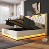 Polsterbett 160x200 cm Weiß mit 360° LED-Beleuchtung, Kopfteil mit USB Typ-C Ladefunktion & hydraulischem Stauraum Bild 5