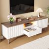Merax 160cm LED-Fernsehschrank, Multimedia-TV-Konsole mit Stauraum, Moderner TV-Schrank mit Schiebetür für bis zu 70" TV, Weiß Bild 3