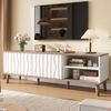 Merax 160cm LED-Fernsehschrank, Multimedia-TV-Konsole mit Stauraum, Moderner TV-Schrank mit Schiebetür für bis zu 70" TV, Weiß Bild 5