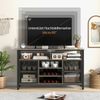 Sideboard mit 2 Metallgittertüren & Offenen Fächern & Weinregalen & Weinglashaltern Grau Bild 3