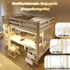 Etagenbett mit Schreibtisch, LED-Beleuchtung, Lattenrost, Wandgitter, Schubladen, Rausfallschutz, Trittleiter und Regal, 140x200 cm/90x200 cm, Kinderbett, Kiefer Bild 2