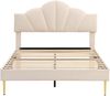 Merax Polsterbett, Samt Doppelbett mit höhenverstellbarem Muschel-Form-Kopfteil 140x190cm, beige Bild 2