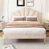 Merax Polsterbett, Samt Doppelbett mit höhenverstellbarem Muschel-Form-Kopfteil 140x190cm, beige Bild 3