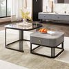BlingBin Couchtisch Stapelbarer Kaffeetisch, Hochglänzende Beistelltisch Wohnzimmertisch (Zweiteiliges Set, Hochglänzende Marmoroptik und Glasplatte, 2-St, 60*60*42cm & 50*50*34 cm, Produktladung: 20kg), Teetisch mit 1 Schubladen, Schwarze Beine, Schwa... Bild 5