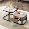 BlingBin Couchtisch Stapelbarer Kaffeetisch, Hochglänzende Beistelltisch Wohnzimmertisch (Zweiteiliges Set, Hochglänzende Marmoroptik und Glasplatte, 2-St, 60*60*42cm & 50*50*34 cm, Produktladung: 20kg), Teetisch mit 1 Schubladen, Schwarze Beine, Schwa... Bild 3