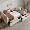 Merax Polsterbett Daybett Schlafsofa Stauraumbetten Bettgestell mit USB Type C Ladefunktion und 2 Schubladen 90x200cm in Beige Samt (Ohne Matratze) Bild 5