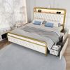 Merax Polsterbett Doppelbett mit aufladen USB Type C Ladefunktion APP-Control LED Bettgestell Metallbett 140×200 Bettrahmen und 4 Schubladen, Samt (Ohne Matratze) , Weiß Bild 3