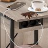 HOOBRO Beistelltisch Ladestation C-Form Sofatisch Räder Ablage Greige-Schwarz Bild 5