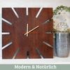Wanduhr groß Holz SUN [HANDGEFERTIGT] - 29x29cm, Eiche Massiv, Geräuschlos | Wohnzimmeruhr Holz-Metalloptik Küchenuhr Dekouhr Bild 3