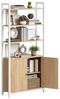 VASAGLE Standregal mit verstellbaren Ablagen, Bücherregal, 6 Ebenen, Türen, Metallrahmen, eichenfarben-weiß Bild 2