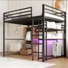 Merax Hochbett 140 x 200cm, Kinderbett Etagenbett Metallbett, Mit LED-Leuchten, Schreibtisch, 1 Schubladen, ohne Matratze, Schwarz Bild 3