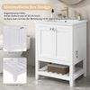 Waschtischunterschrank mit Keramikbecken, freistehend, Massivholz & MDF, Weiß, ohne Armatur Bild 4