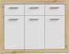 Forte BACCIO Kommode 110 120, moderne Kommode für Wohn-/Schlafzimmer, 3-türig, 3 Schubladen, Holzwerkstoff, Artisan Eiche Holzdekor|Weiß, 117,9 cm breit x 91,5 cm hoch x 34 cm tief Bild 2