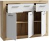 Forte BACCIO Kommode 110 120, moderne Kommode für Wohn-/Schlafzimmer, 3-türig, 3 Schubladen, Holzwerkstoff, Artisan Eiche Holzdekor|Weiß, 117,9 cm breit x 91,5 cm hoch x 34 cm tief Bild 5
