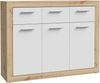 Forte BACCIO Kommode 110 120, moderne Kommode für Wohn-/Schlafzimmer, 3-türig, 3 Schubladen, Holzwerkstoff, Artisan Eiche Holzdekor|Weiß, 117,9 cm breit x 91,5 cm hoch x 34 cm tief Bild 3