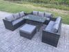 Fimous Outdoor Polyrattan Gartenmöbel Sofa Set Terrassen Rechteckiger Esstisch mit Großer Fußhocker 10 Sitzer Dunkelgrau gemischt Bild 2