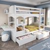 Etagenbett 90x200 cm mit klappbarem Schreibtisch und 2 Schubladen – Kinderbett aus Massivholz in Weiß Bild 3