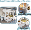Etagenbett 90x200 cm mit klappbarem Schreibtisch und 2 Schubladen – Kinderbett aus Massivholz in Weiß Bild 5