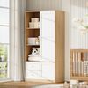 Merax Schiebetür-Kleiderschrank, Schiebetürenschrank, Kleiderschrank mit Schiebetüren, Multifunktions-Kleiderschrank, mit Kleiderstange und Schubladen, Weiß & Holzfarbe, 90×50×180 cm Bild 5